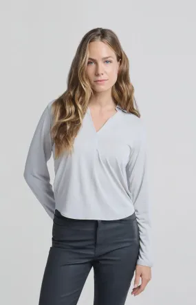 Yaya Jersey  V-neck top with Collar Sky Grey