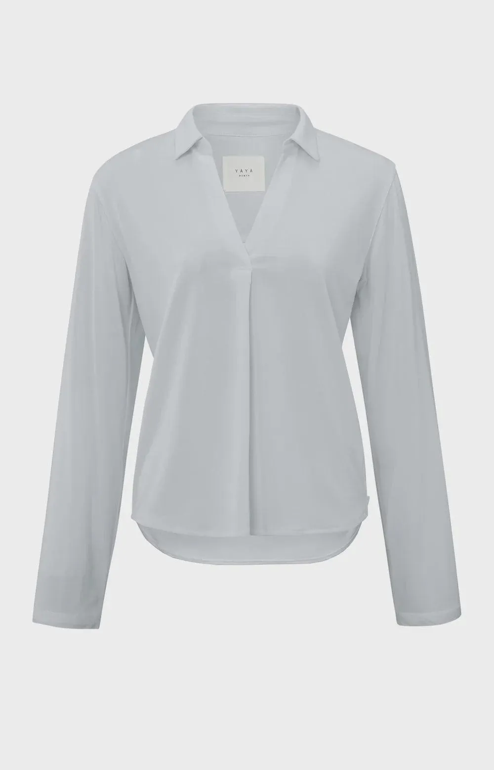 Yaya Jersey  V-neck top with Collar Sky Grey