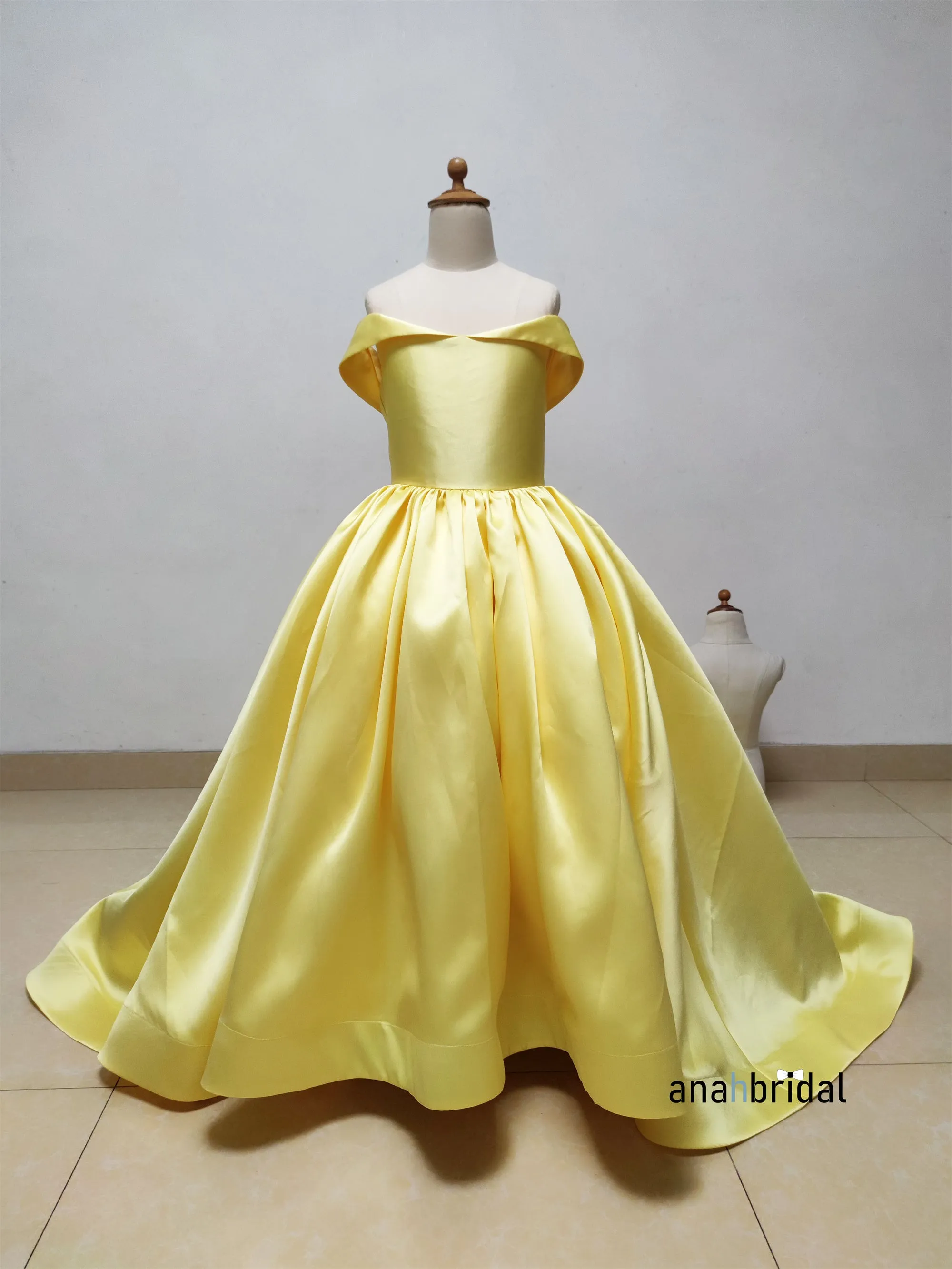 Yellow Satin Luxury Princess Flower Girl Dress/Girls Pageant Dress