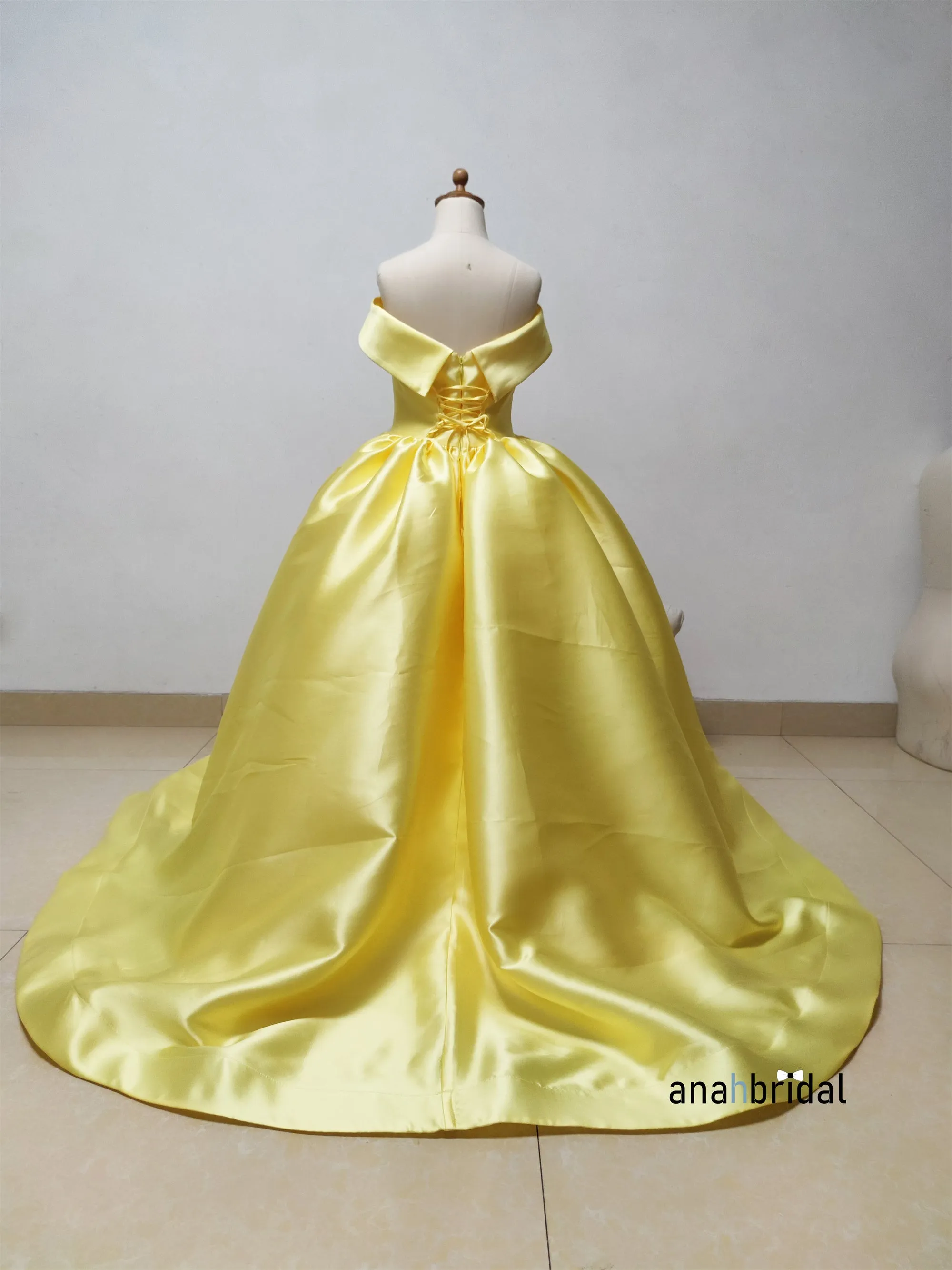 Yellow Satin Luxury Princess Flower Girl Dress/Girls Pageant Dress