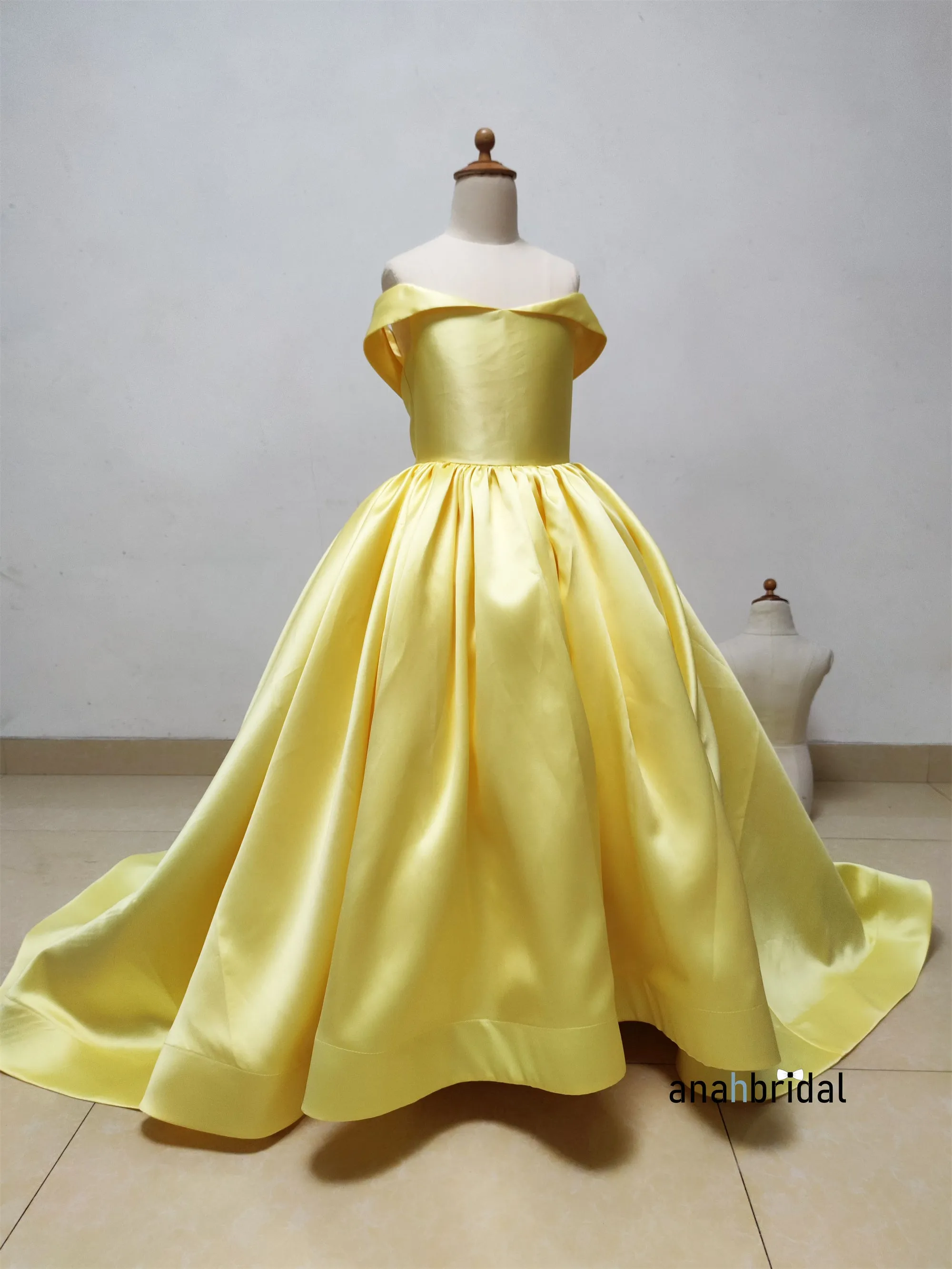 Yellow Satin Luxury Princess Flower Girl Dress/Girls Pageant Dress