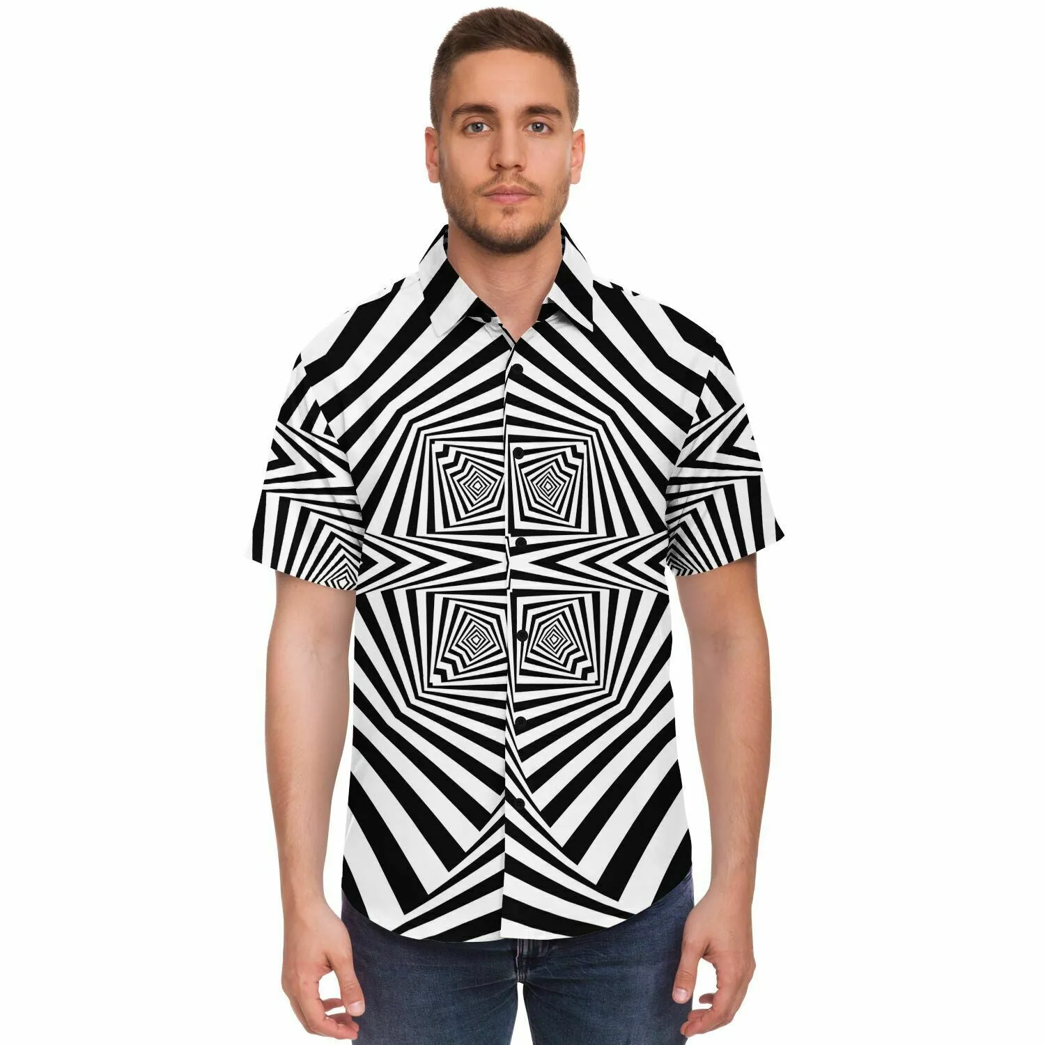 ZEBRA LINES Short Sleeve Button Down Shirt - HUBERT SOLCZYNSKI